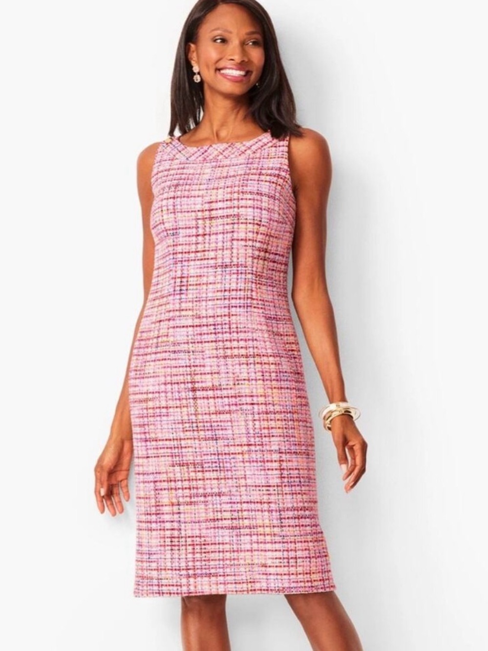 Talbots Pink Tweed Midi Sheath Dress